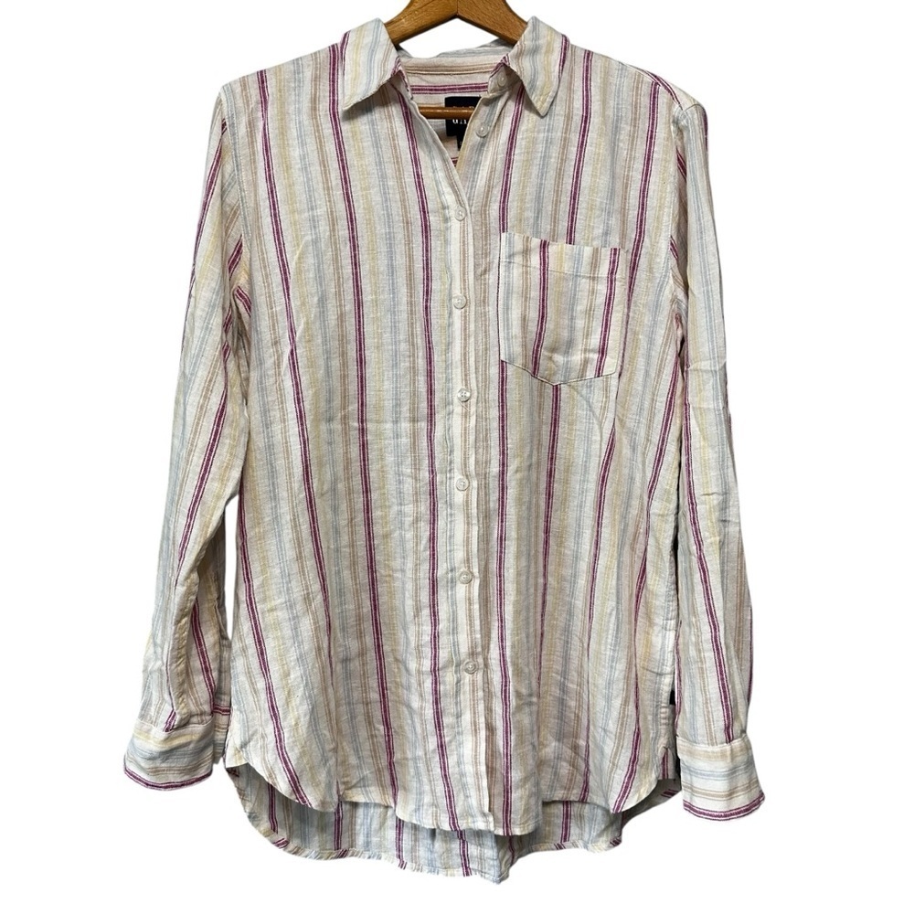 GAP Striped Linen Blend Multicolor Button Down Shirt Size Small